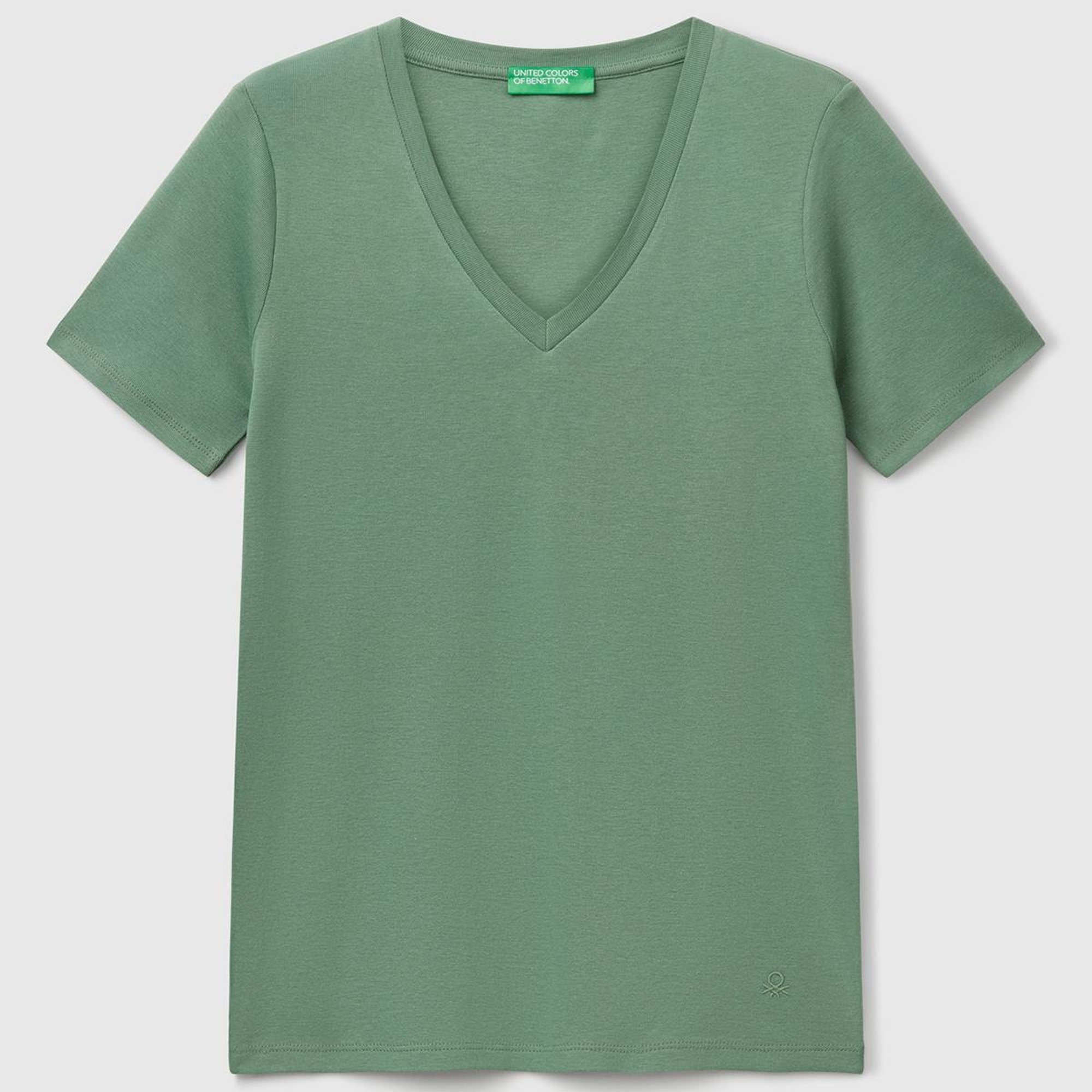 Kadın Açık Yeşil %100 Pamuk V Yaka Basic T-Shirt