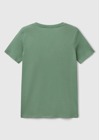  Kadın Açık Yeşil %100 Pamuk V Yaka Basic T-Shirt