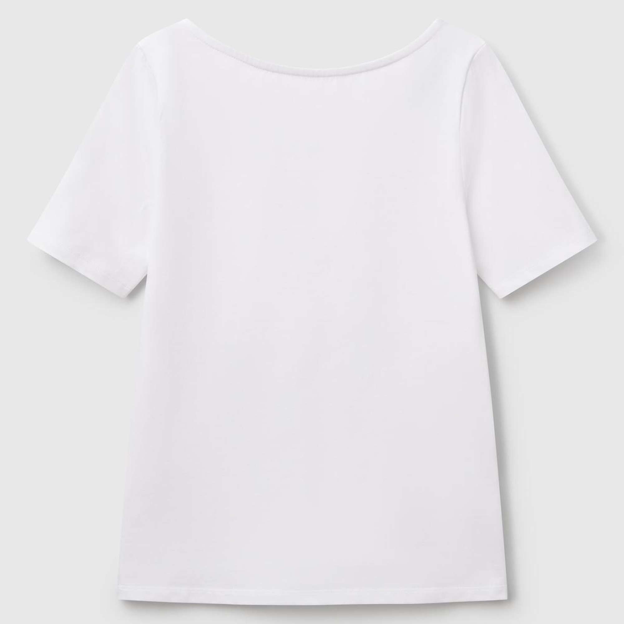 Kadın Beyaz Pamuk Karışımlı Örme Slim Fit Geniş Yaka T-Shirt