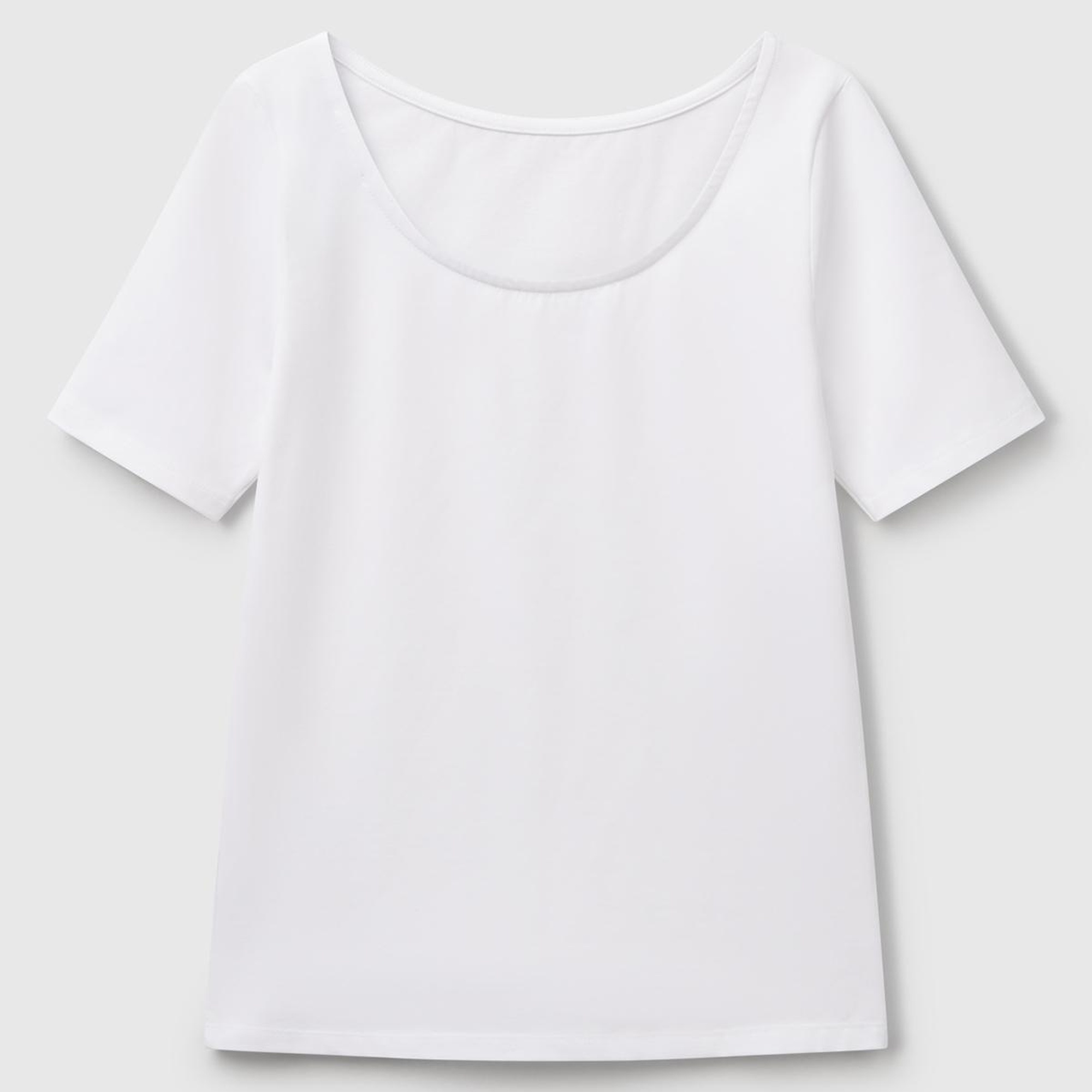 Kadın Beyaz Pamuk Karışımlı Örme Slim Fit Geniş Yaka T-Shirt