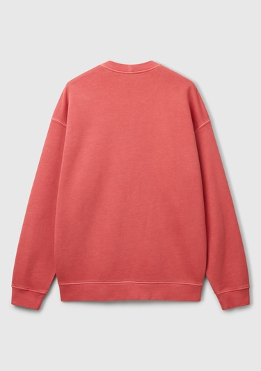  Erkek Mercan Pamuklu Logo Etiketi Detaylı Bisiklet Yaka Sweatshirt