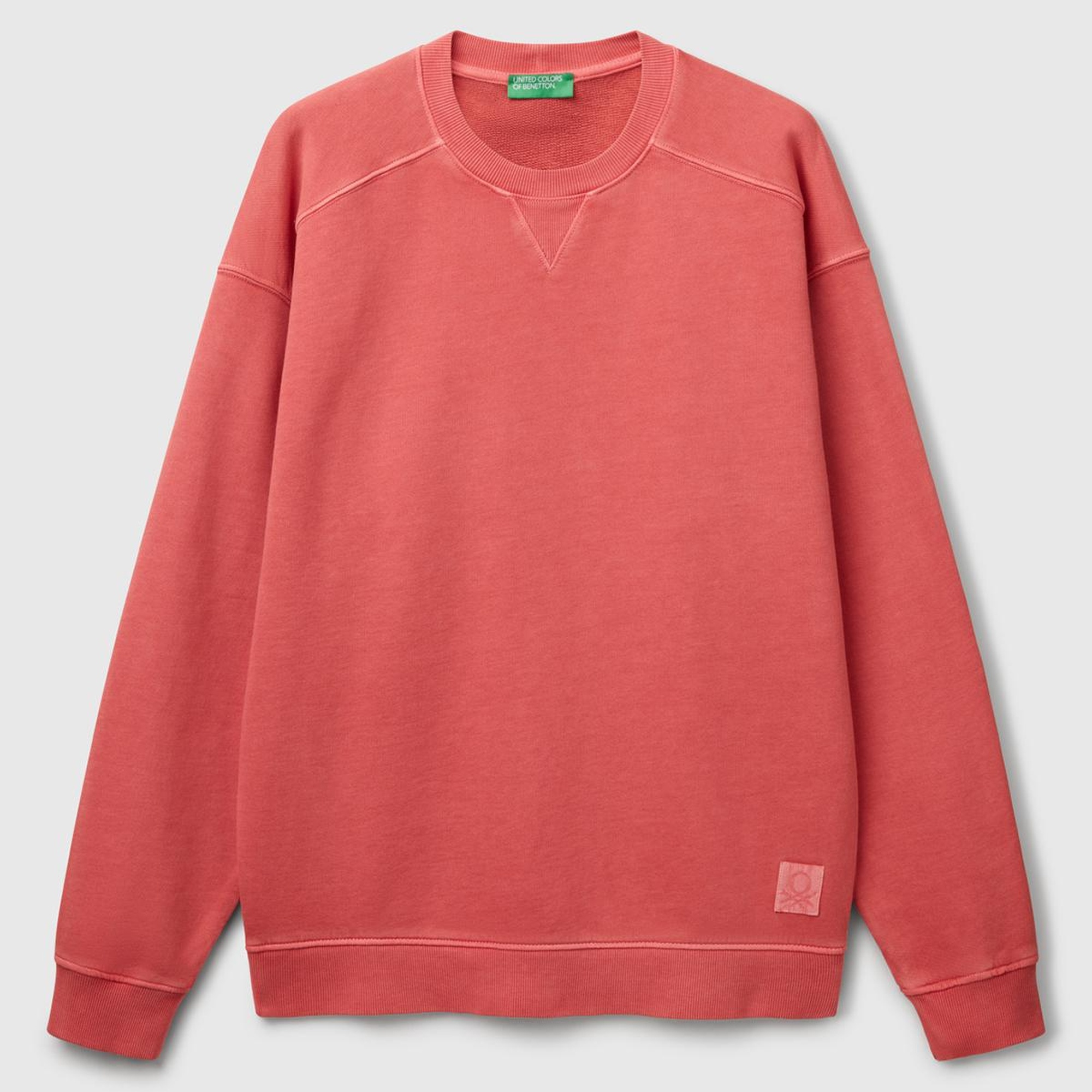 Erkek Mercan Pamuklu Logo Etiketi Detaylı Bisiklet Yaka Sweatshirt