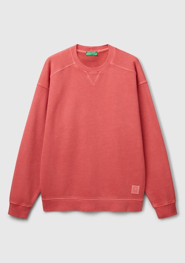  Erkek Mercan Pamuklu Logo Etiketi Detaylı Bisiklet Yaka Sweatshirt