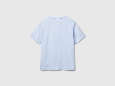  Erkek Açık Mavi %100 Pamuk Göğsü Yama Logo İşlemeli Bisiklet Yaka T-Shirt