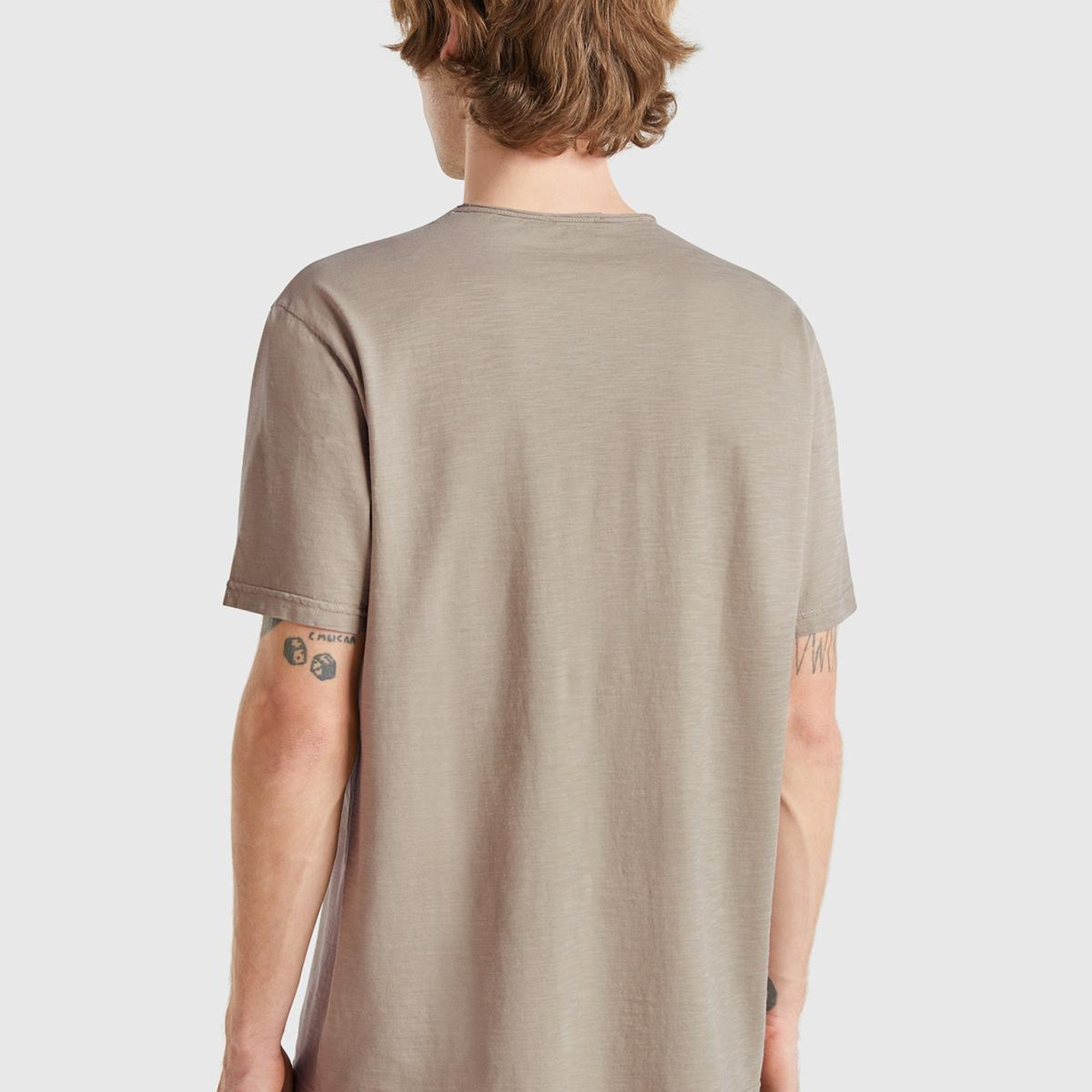 Erkek Bej Bisiklet Yaka Slub T-shirt