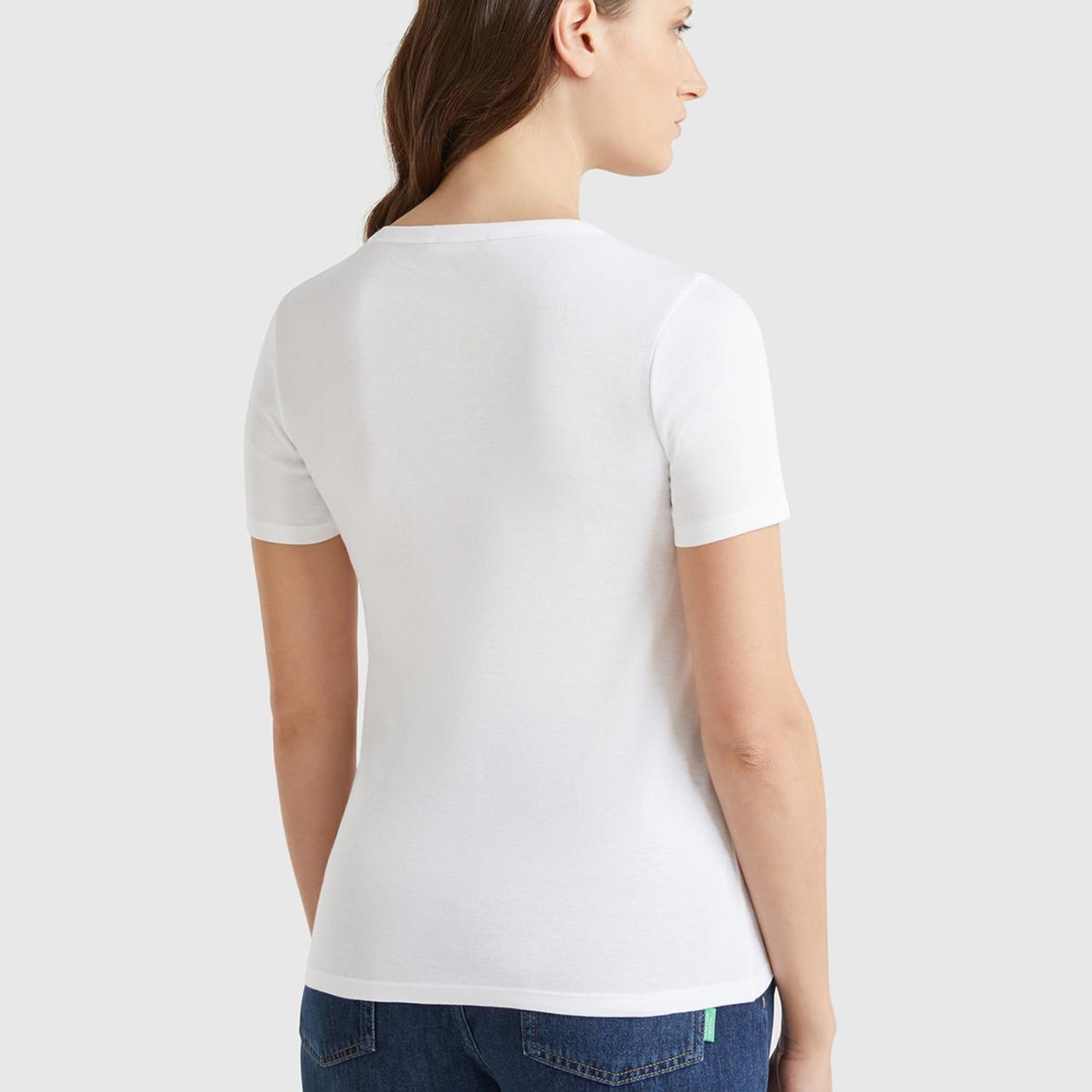 Kadın Beyaz %100 Koton Benetton Yazılı Basic T-Shirt