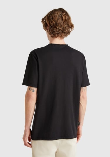  Erkek Siyah Bisiklet Yaka Slub T-shirt