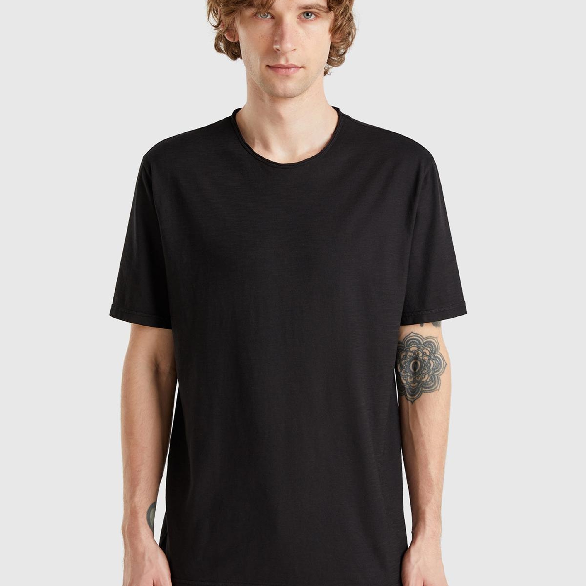 Erkek Siyah Bisiklet Yaka Slub T-shirt