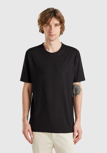  Erkek Siyah Bisiklet Yaka Slub T-shirt