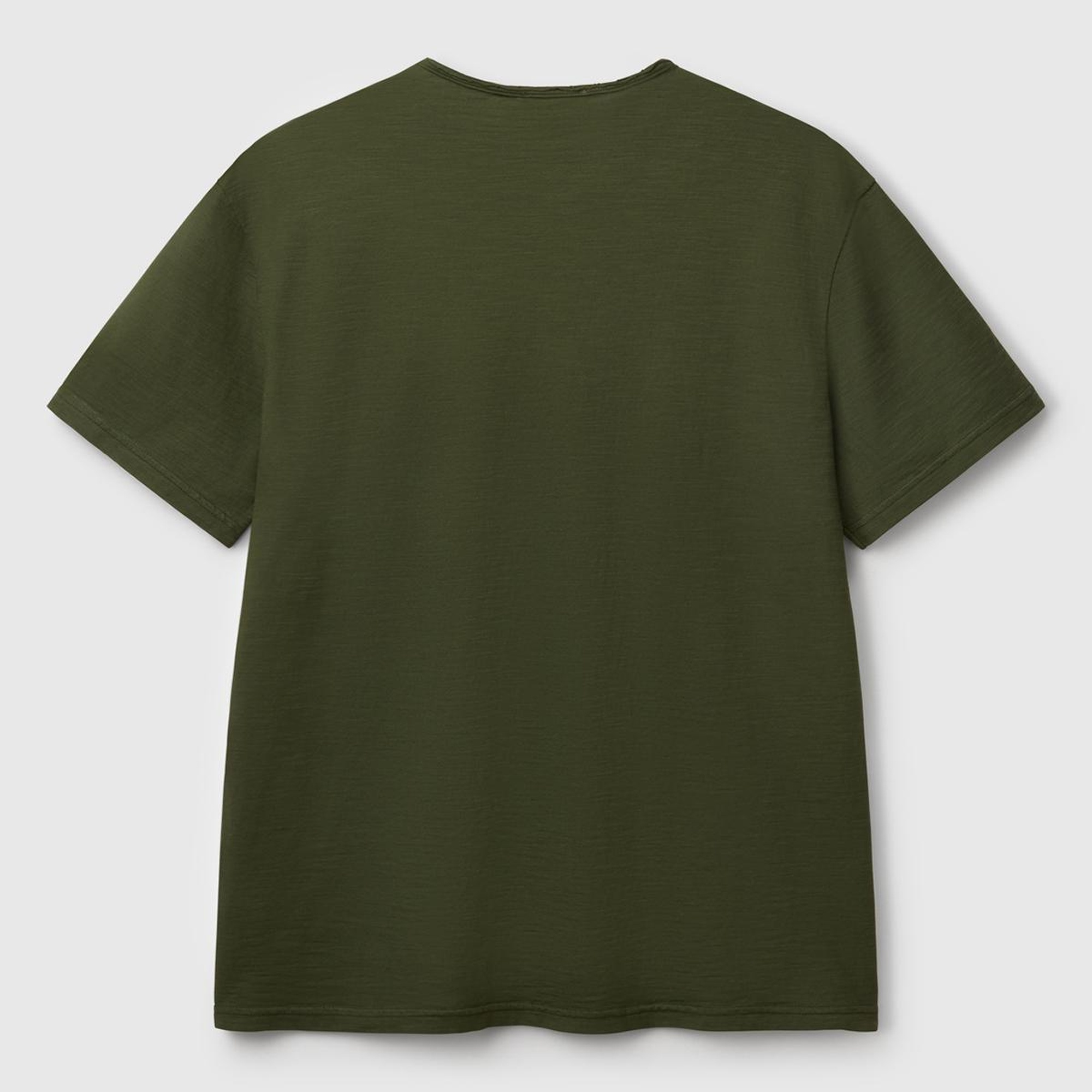 Erkek Koyu Yeşil V Yaka Slub T-shirt