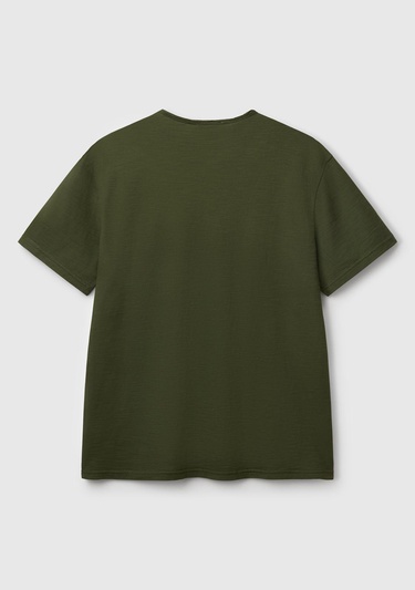 Erkek Koyu Yeşil V Yaka Slub T-shirt