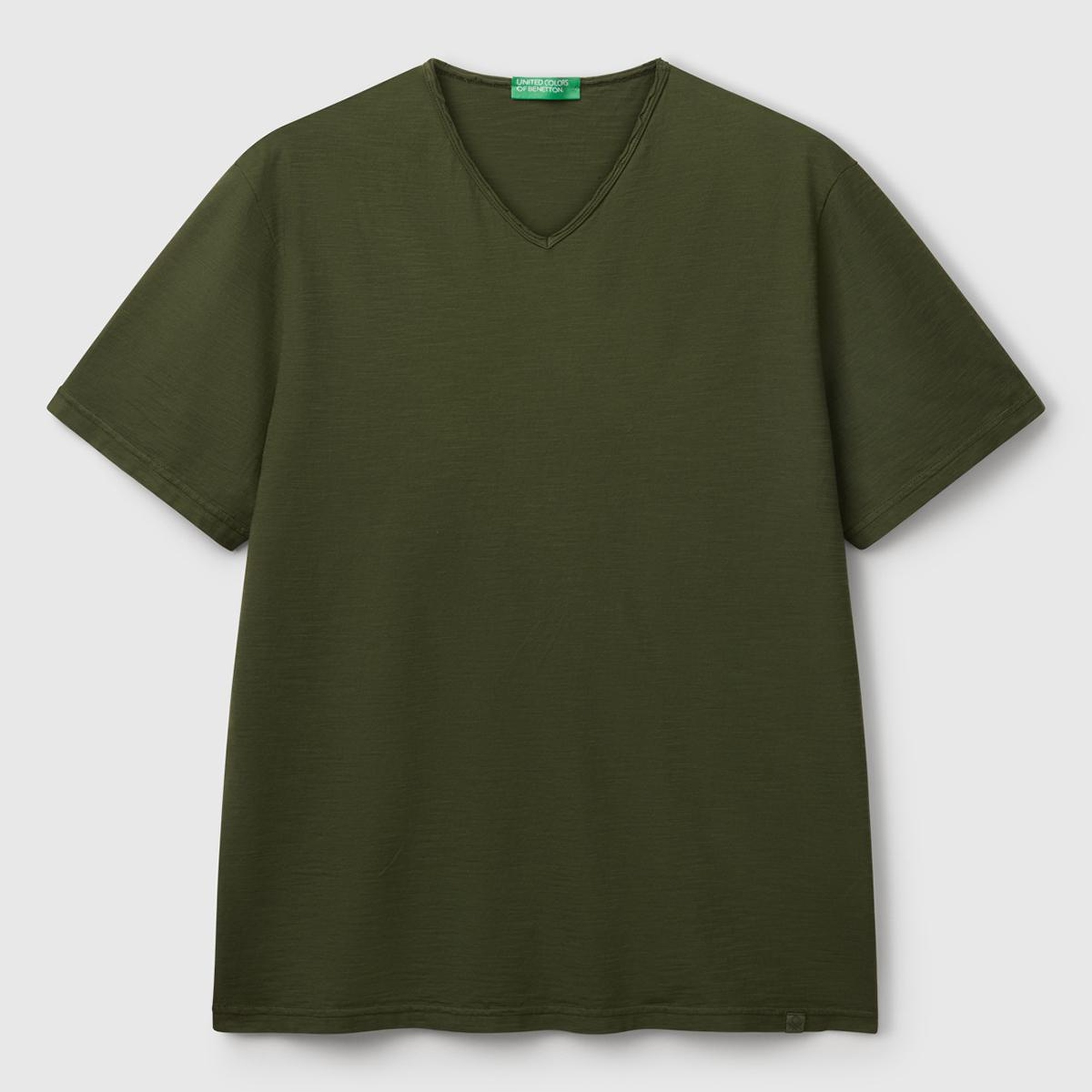 Erkek Koyu Yeşil V Yaka Slub T-shirt