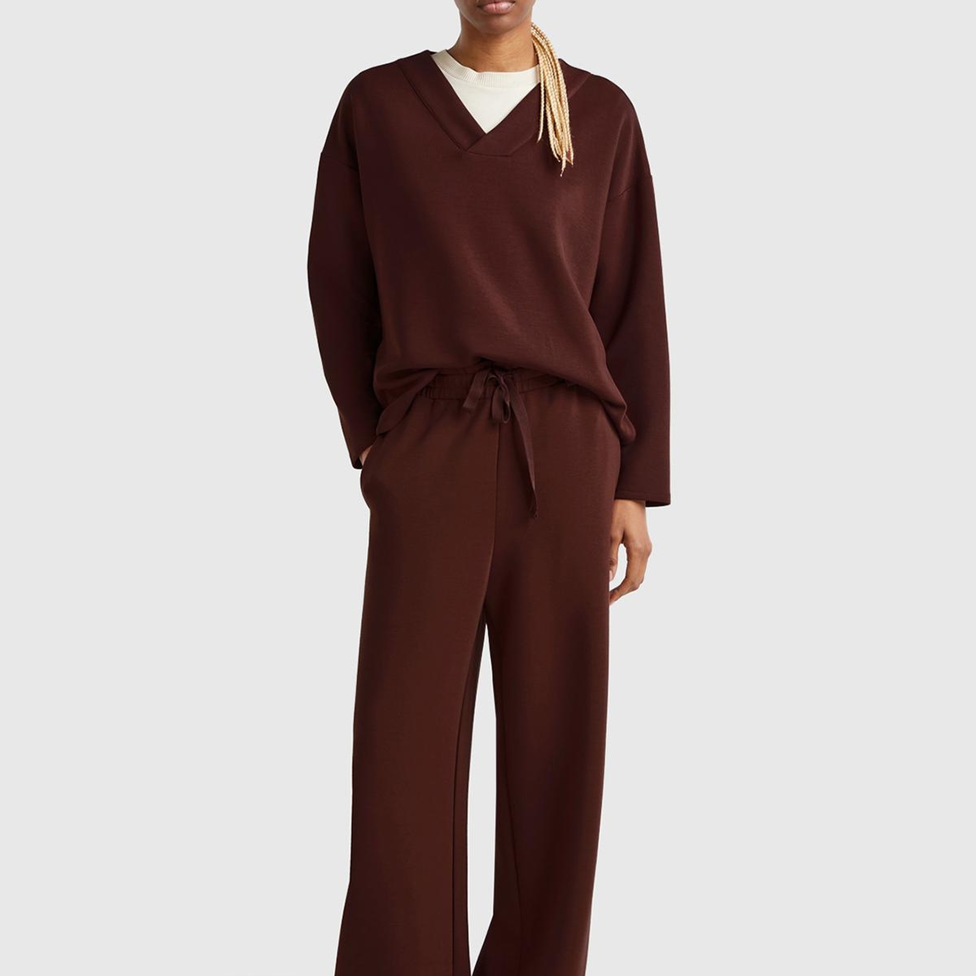 Kadın Kahverengi Modal Karışımlı Bol Paça Eşofman Altı