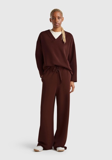  Kadın Kahverengi Modal Karışımlı Bol Paça Eşofman Altı