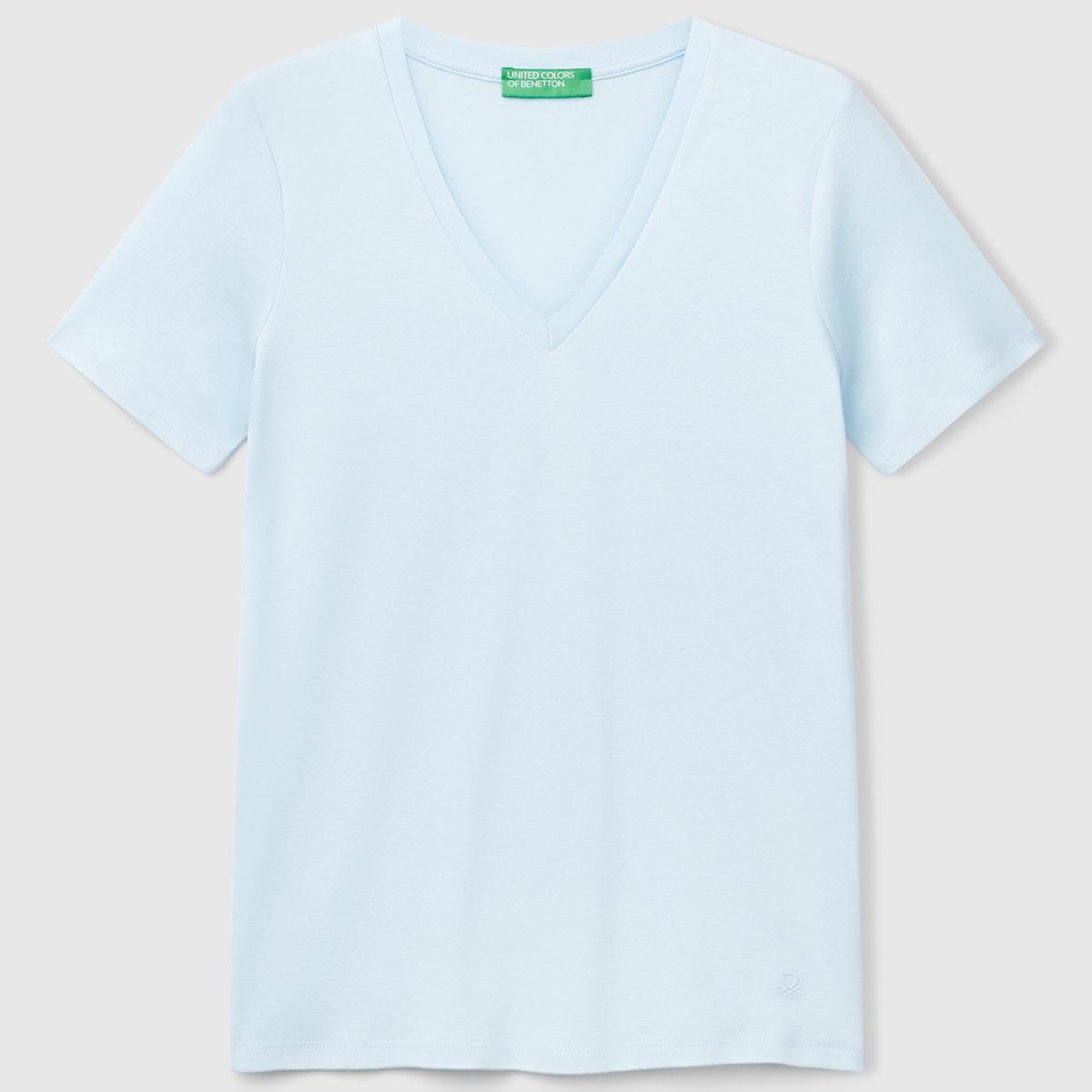 Kadın Açık Mavi %100 Pamuk V Yaka Basic T-Shirt