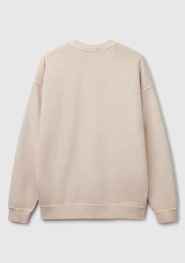  Erkek Taş Rengi Pamuklu Logo Etiketi Detaylı Bisiklet Yaka Sweatshirt