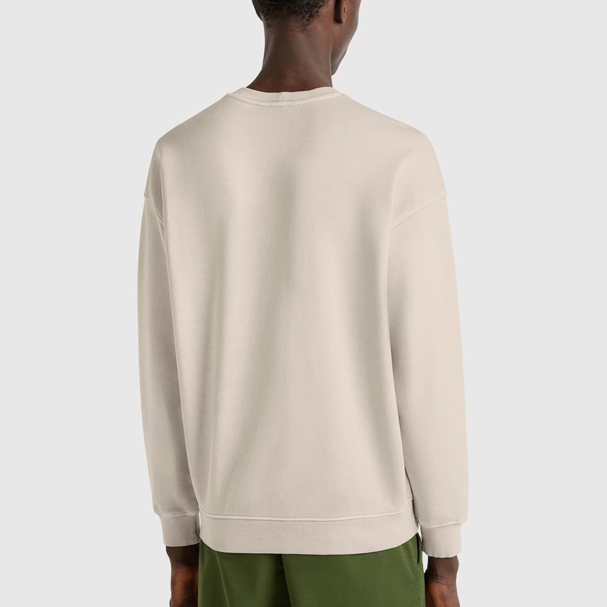 Erkek Taş Rengi Pamuklu Logo Etiketi Detaylı Bisiklet Yaka Sweatshirt