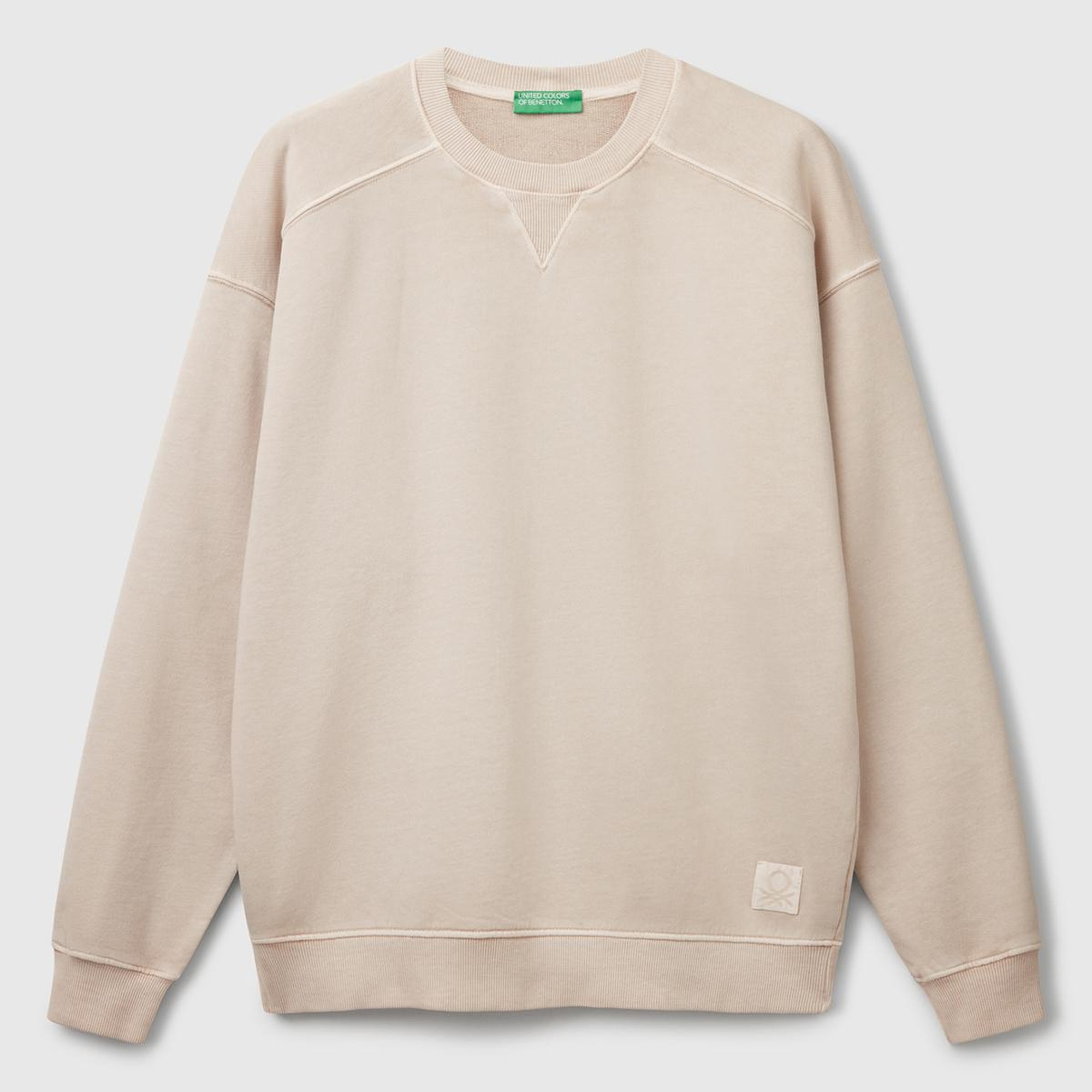 Erkek Taş Rengi Pamuklu Logo Etiketi Detaylı Bisiklet Yaka Sweatshirt