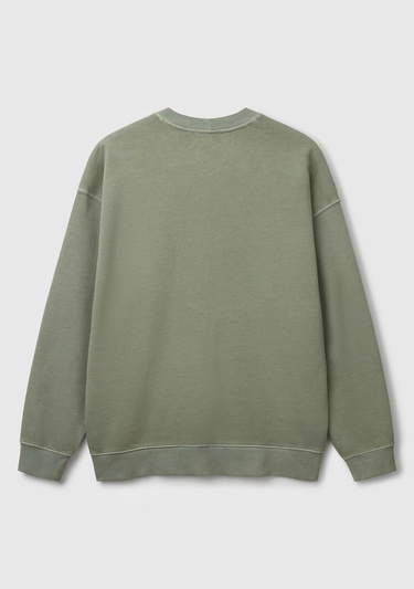  Erkek Yeşil Pamuklu Logo Etiketi Detaylı Bisiklet Yaka Sweatshirt