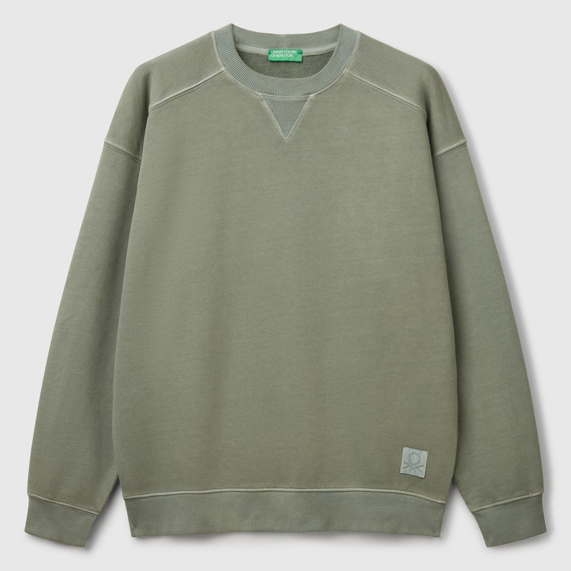 Erkek Yeşil Pamuklu Logo Etiketi Detaylı Bisiklet Yaka Sweatshirt