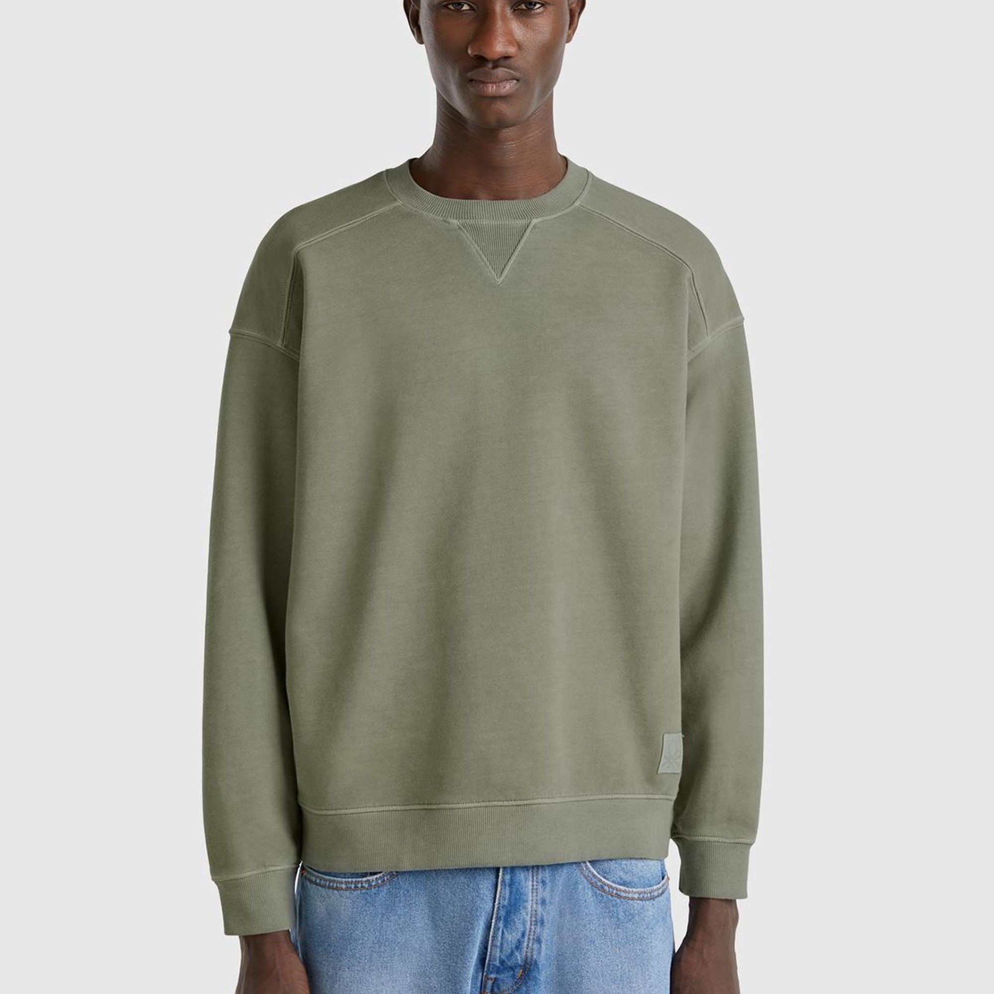 Erkek Yeşil Pamuklu Logo Etiketi Detaylı Bisiklet Yaka Sweatshirt