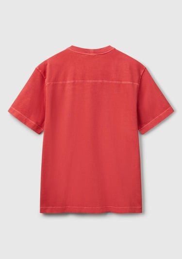  Erkek Mercan %100 Pamuk Logo Baskılı Relax Fit T-Shirt