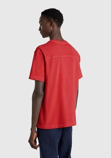  Erkek Mercan %100 Pamuk Logo Baskılı Relax Fit T-Shirt