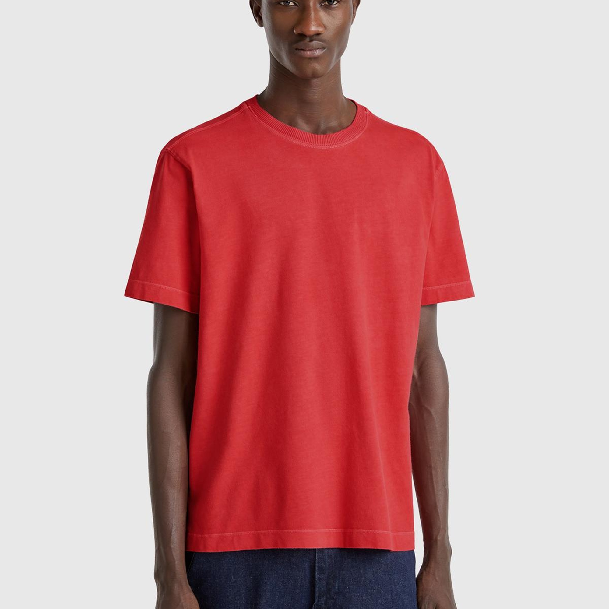 Erkek Mercan %100 Pamuk Logo Baskılı Relax Fit T-Shirt