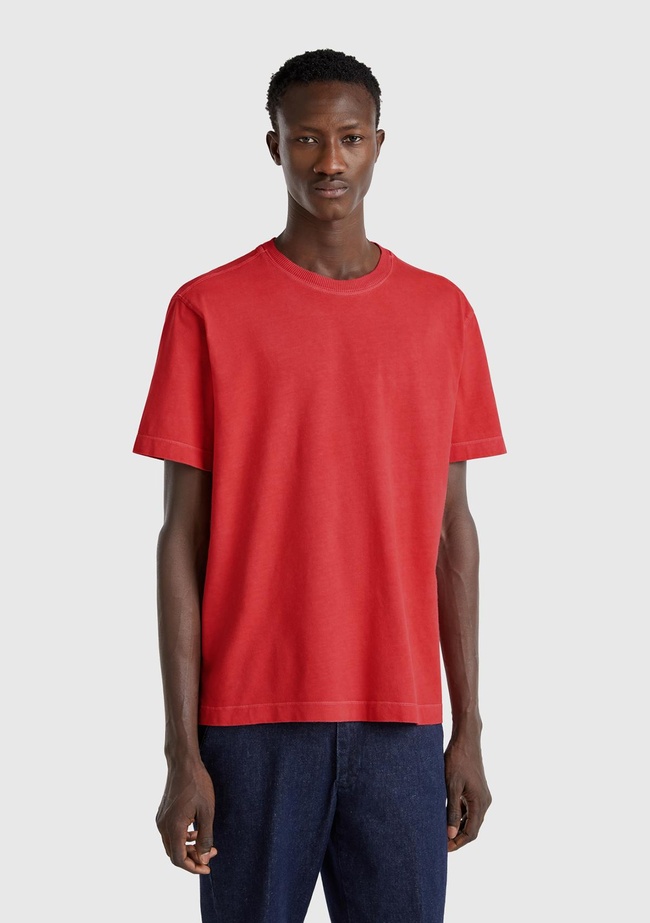  Erkek Mercan %100 Pamuk Logo Baskılı Relax Fit T-Shirt