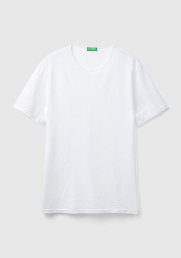  Erkek Beyaz Bisiklet Yaka Slub T-shirt