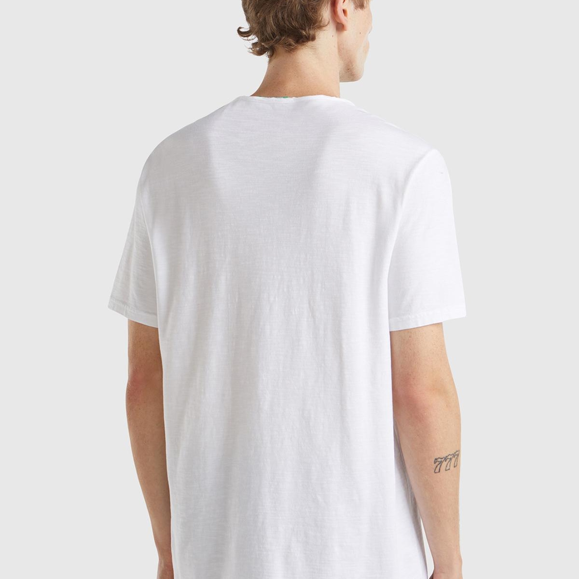 Erkek Beyaz Bisiklet Yaka Slub T-shirt