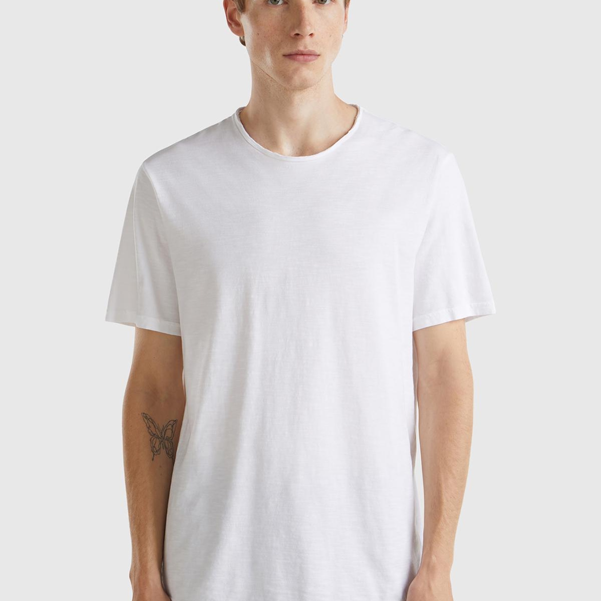 Erkek Beyaz Bisiklet Yaka Slub T-shirt