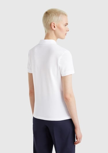  Kadın Beyaz Pamuk Karışımlı Sol Önü Logo Nakışlı Slim Fit Polo T-Shirt