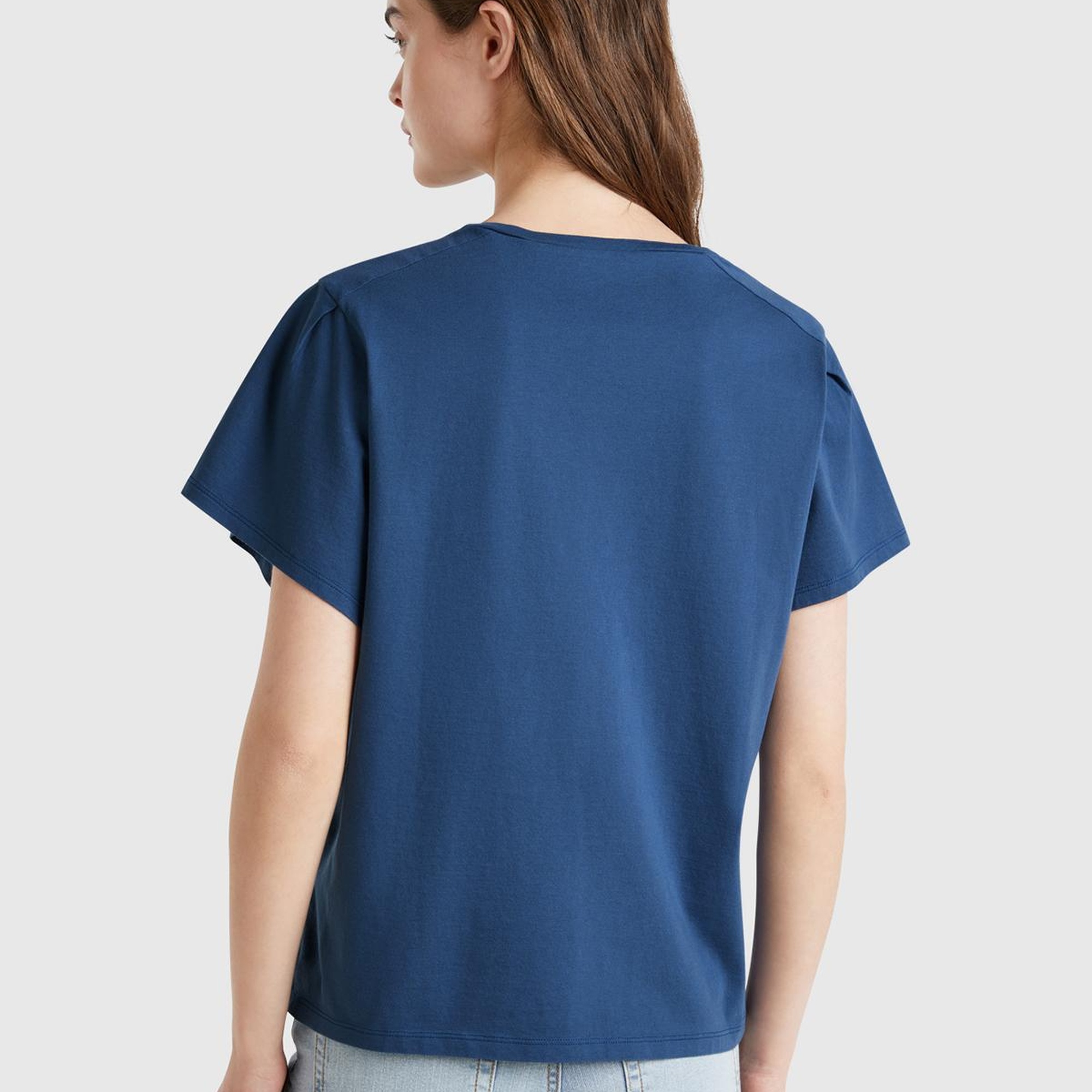 Kadın Denim %100 Pamuk Önü Yazı Baskılı Relax Fit T-Shirt