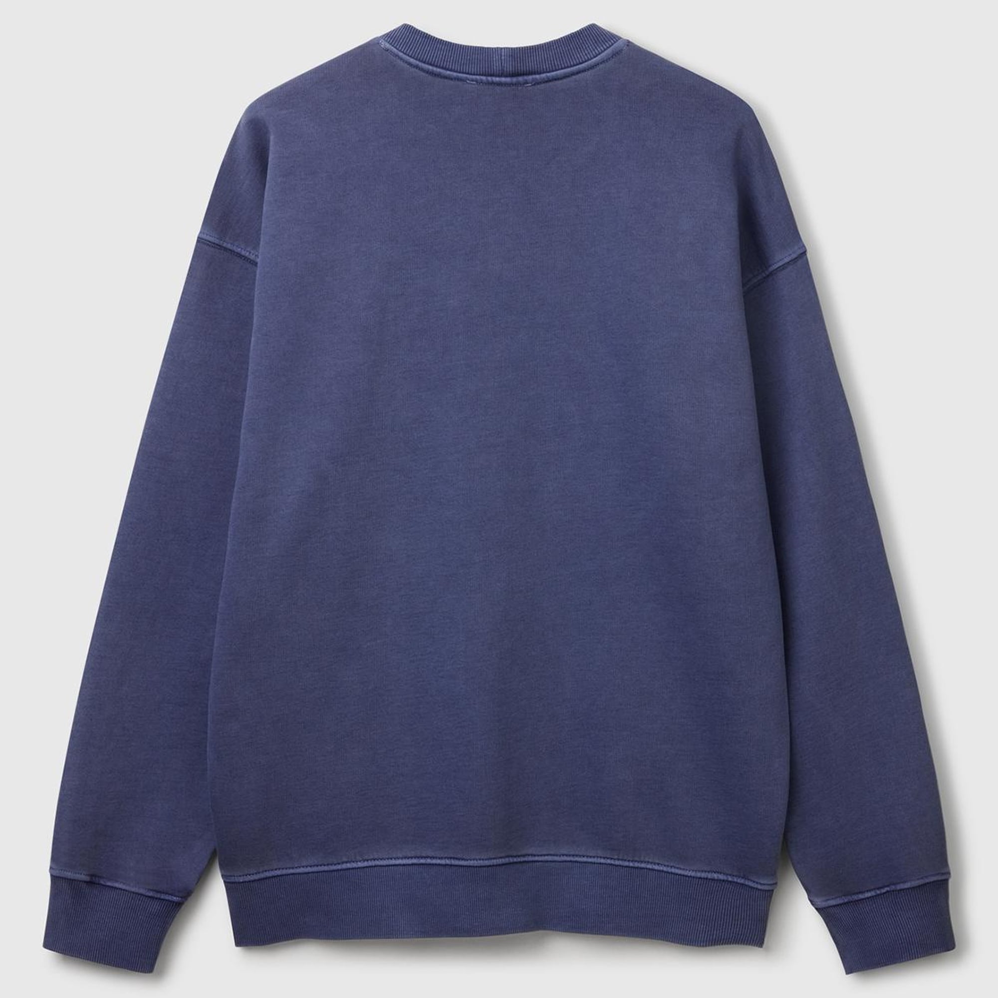 Erkek İndigo Pamuklu Logo Etiketi Detaylı Bisiklet Yaka Sweatshirt