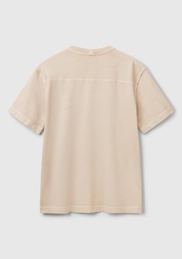  Erkek Taş Rengi %100 Pamuk Logo Baskılı Relax Fit T-Shirt