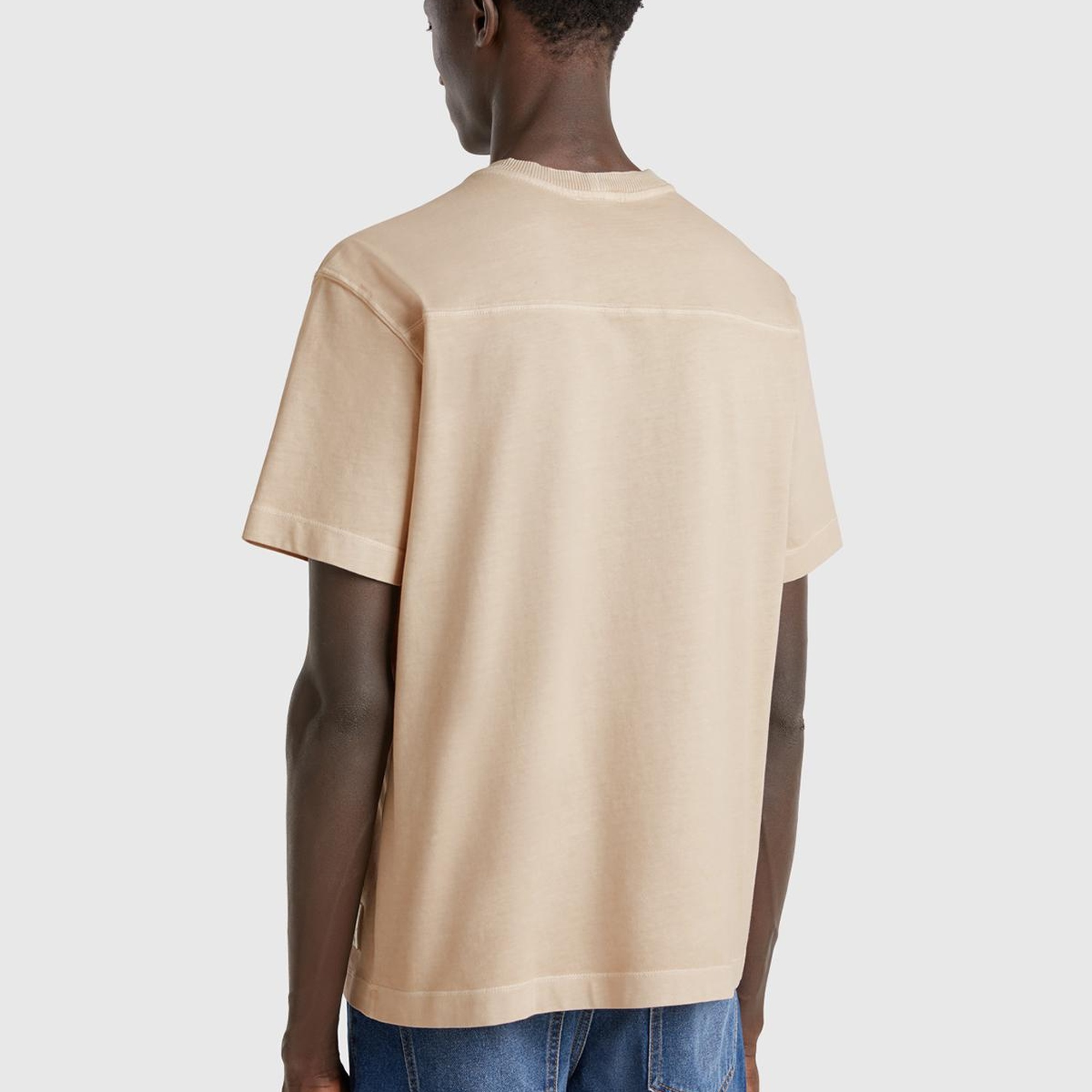 Erkek Taş Rengi %100 Pamuk Logo Baskılı Relax Fit T-Shirt