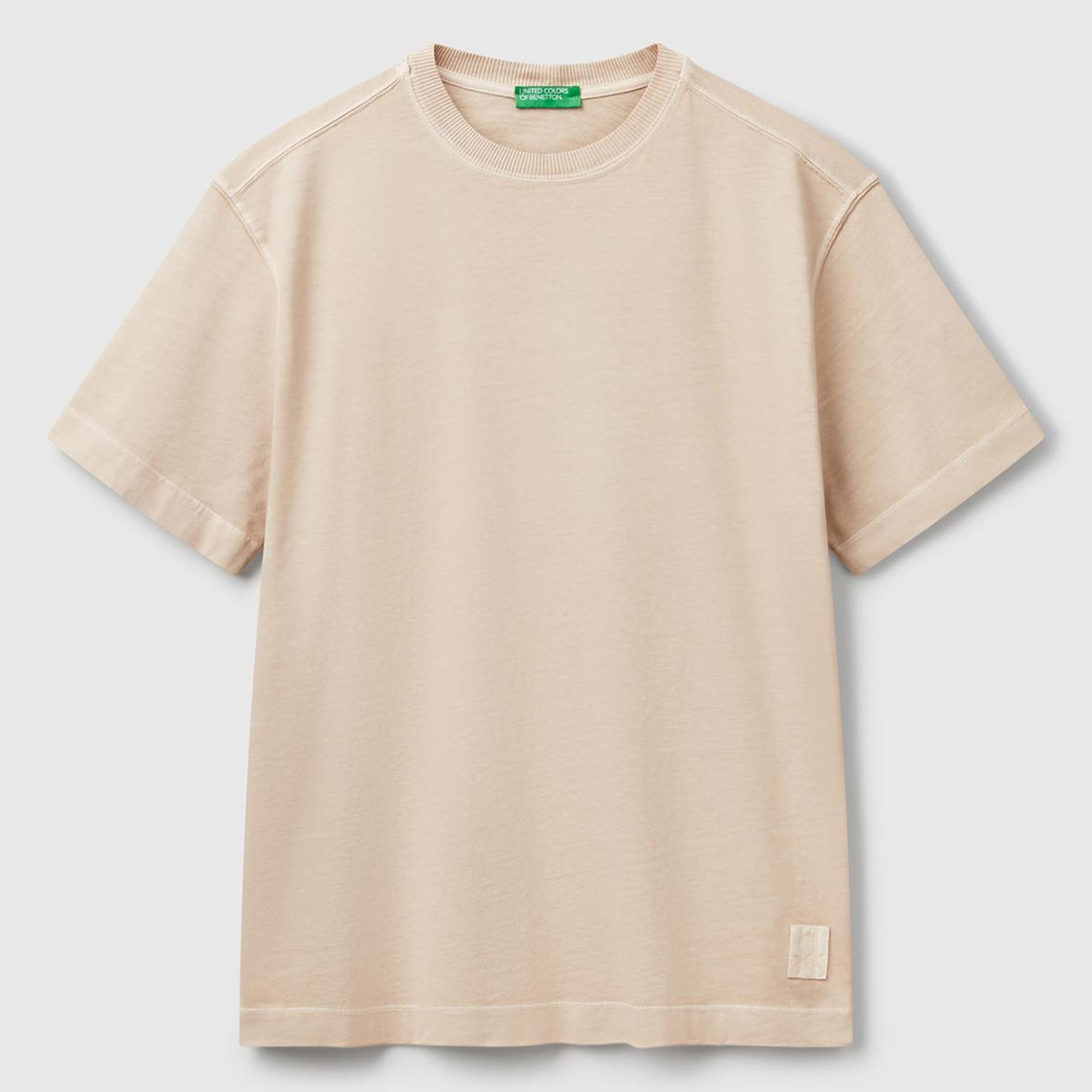 Erkek Taş Rengi %100 Pamuk Logo Baskılı Relax Fit T-Shirt