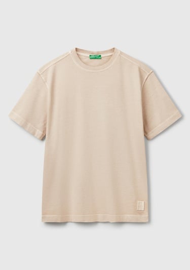  Erkek Taş Rengi %100 Pamuk Logo Baskılı Relax Fit T-Shirt