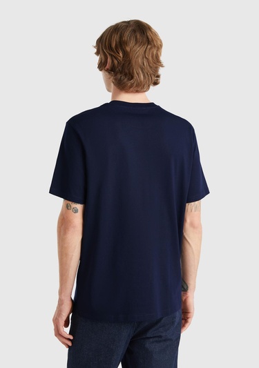  Erkek Lacivert %100 Koton Benetton Logolu Bisiklet Yaka T-Shirt