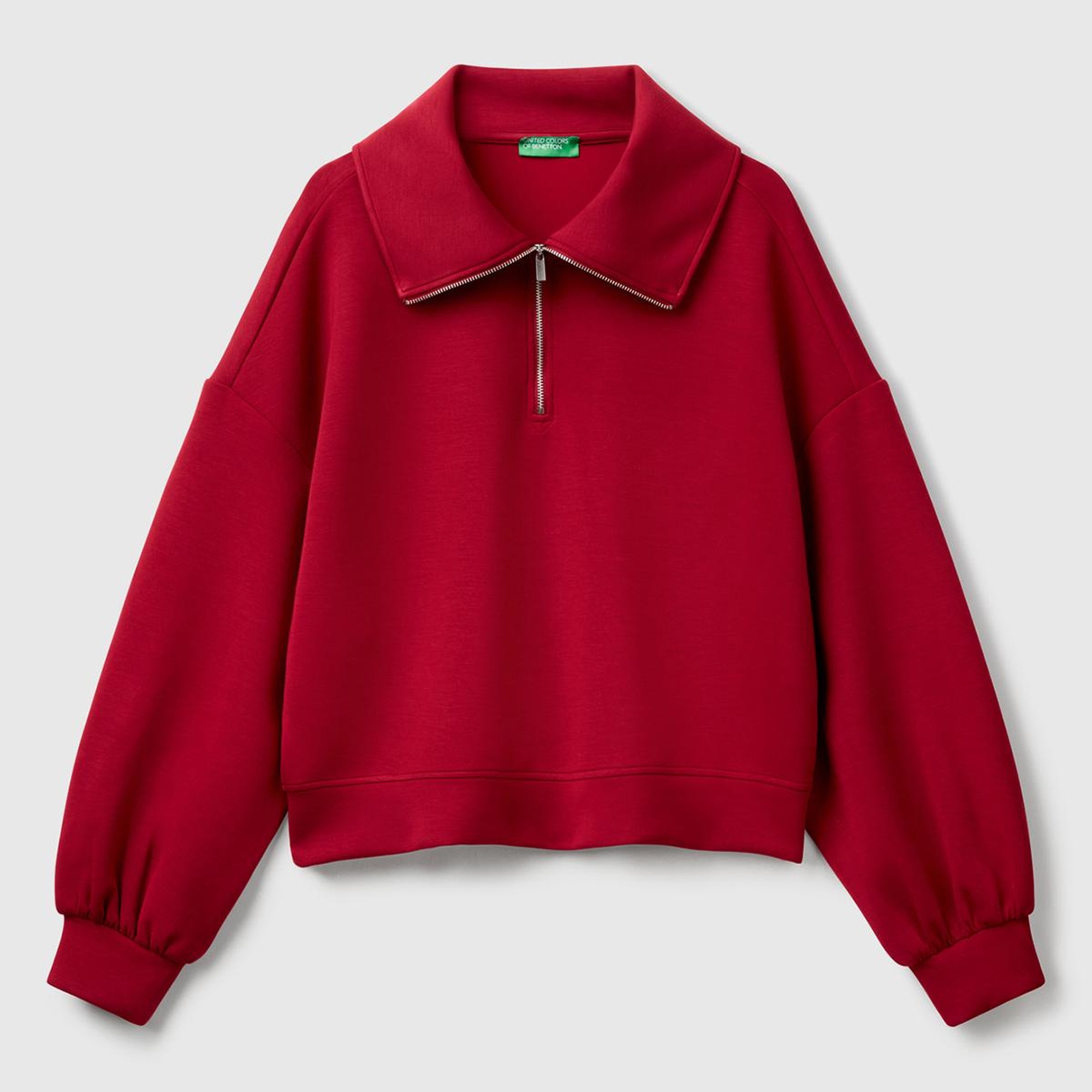 Kadın Bordo Modal Karışımlı Yarım Fermuarlı Polo Yaka Sweatshirt