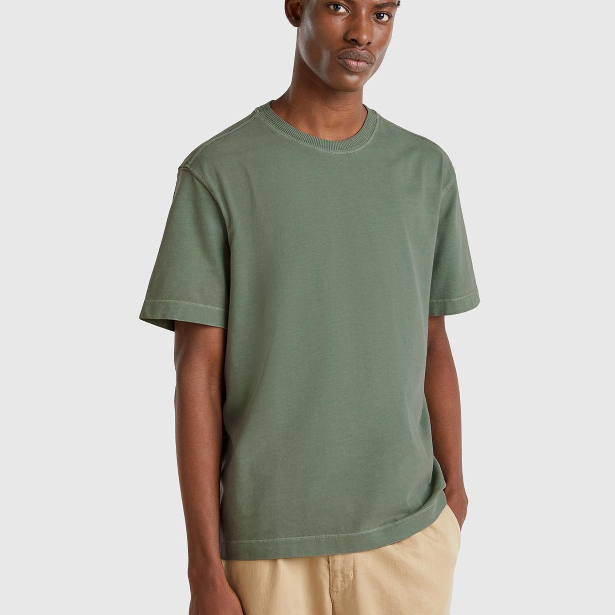 Erkek Yeşil %100 Pamuk Logo Baskılı Relax Fit T-Shirt