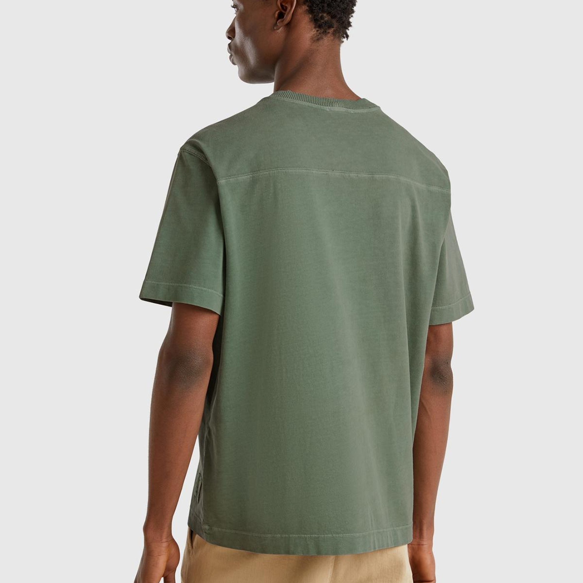 Erkek Yeşil %100 Pamuk Logo Baskılı Relax Fit T-Shirt