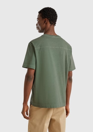  Erkek Yeşil %100 Pamuk Logo Baskılı Relax Fit T-Shirt