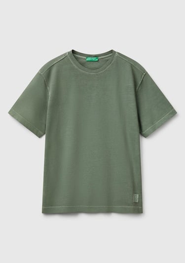  Erkek Yeşil %100 Pamuk Logo Baskılı Relax Fit T-Shirt