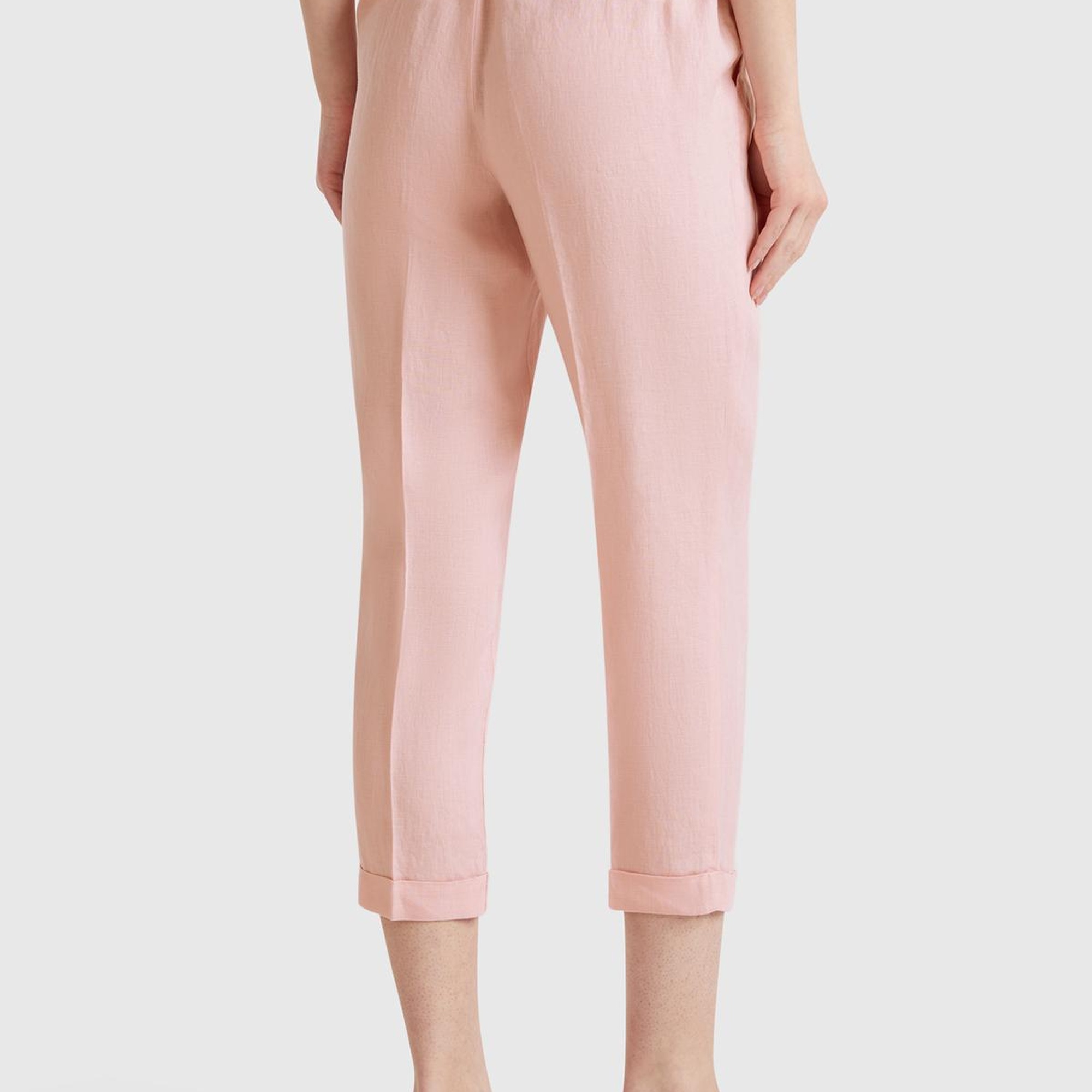 Kadın Pembe %100 Keten Beli Lastikli Pantolon