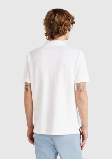  Erkek Beyaz %100 Koton Slim Fit Polo T-Shirt