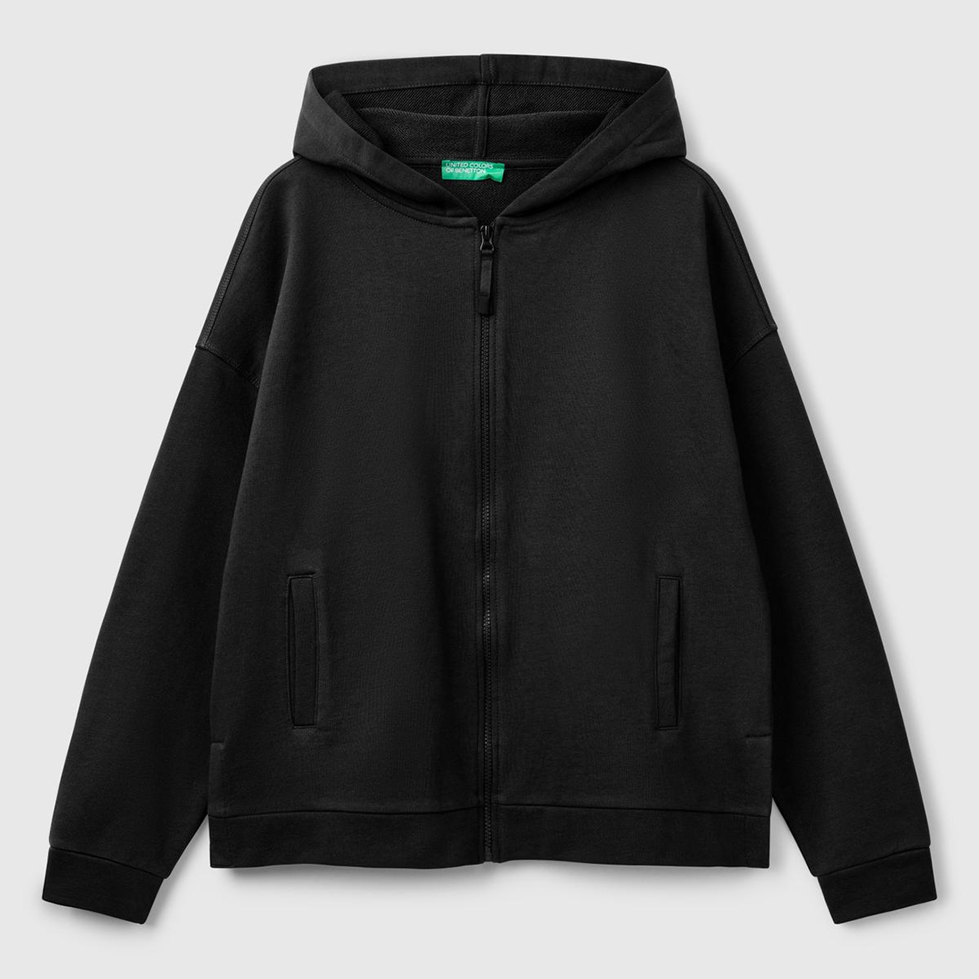 Kadın Siyah Logo Baskı Detaylı Kapüşonlu Relax Fit Sweatshirt