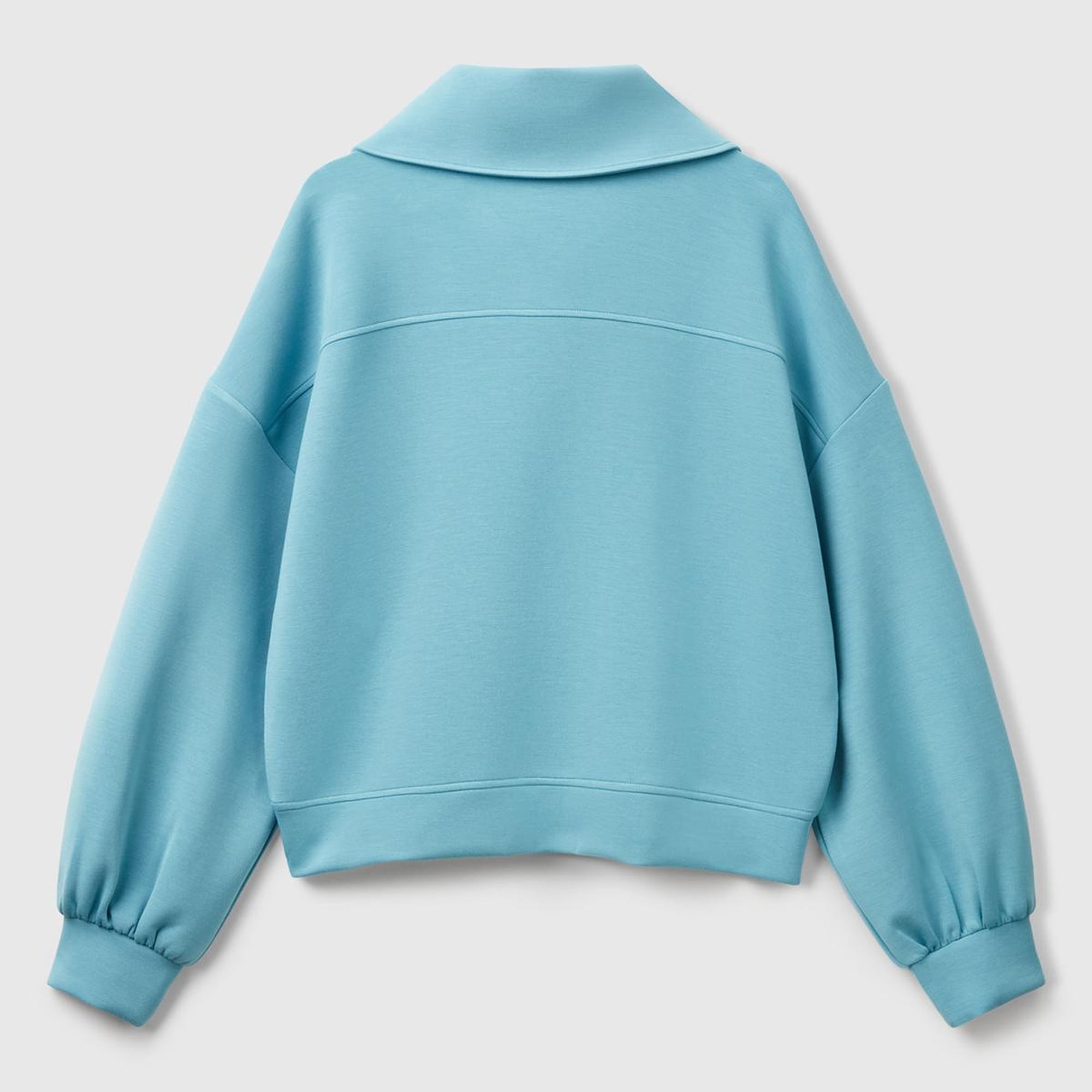 Kadın Mavi Modal Karışımlı Yarım Fermuarlı Polo Yaka Sweatshirt