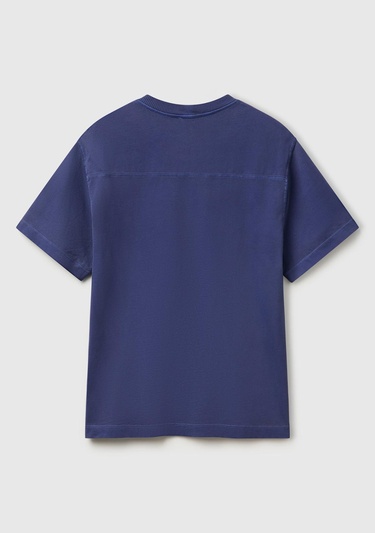  Erkek İndigo %100 Pamuk Logo Baskılı Relax Fit T-Shirt
